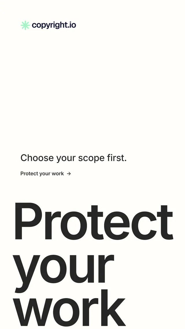 Instagram story for copyright.io: "Put an agent on it." Minimal luxury style, oversized layout, light palette in white, grey.