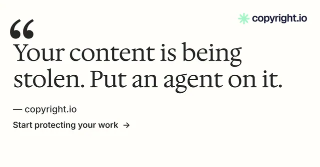 Social ad for copyright.io: "Evidence, documented." Minimal luxury style, quote layout, light palette in white, grey.