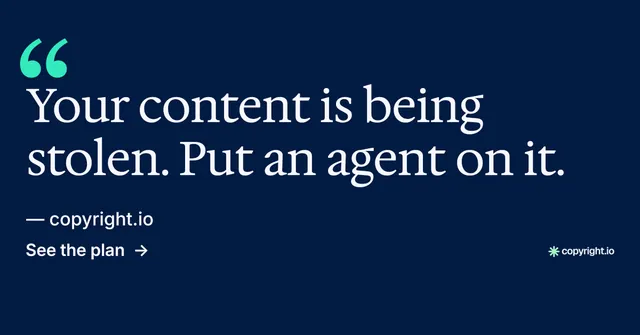 Social ad for copyright.io: "See the plan first." Minimal luxury style, quote layout, dark palette in blue.