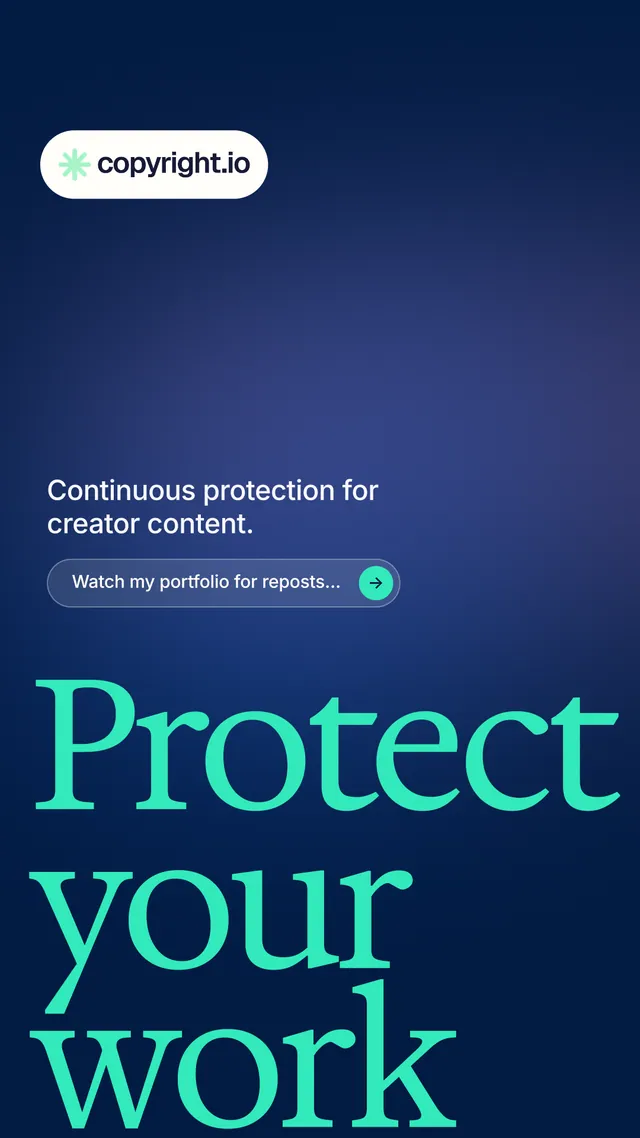 Instagram story for copyright.io: "Reposts don't remove themselves." Agentic glass style, oversized layout, dark palette in blue.
