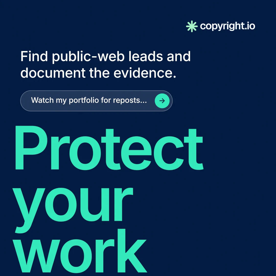 Instagram post for copyright.io: "See the plan first." Agentic glass style, oversized layout, dark palette in blue, teal.