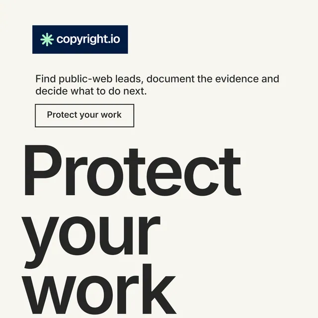Instagram post for copyright.io: "Put an agent on it." Editorial style, oversized layout, light palette in white, grey.