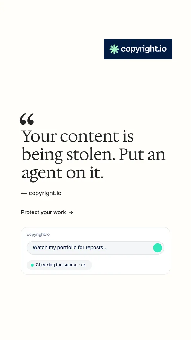 Instagram story for copyright.io: "Evidence, documented." Minimal luxury style, quote layout, light palette in white.