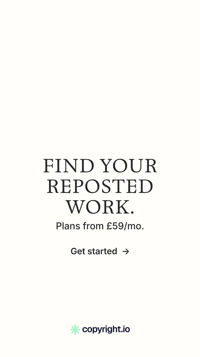 Instagram story for copyright.io: "Find your reposted work." Minimal luxury style, skeleton layout, light palette in white.