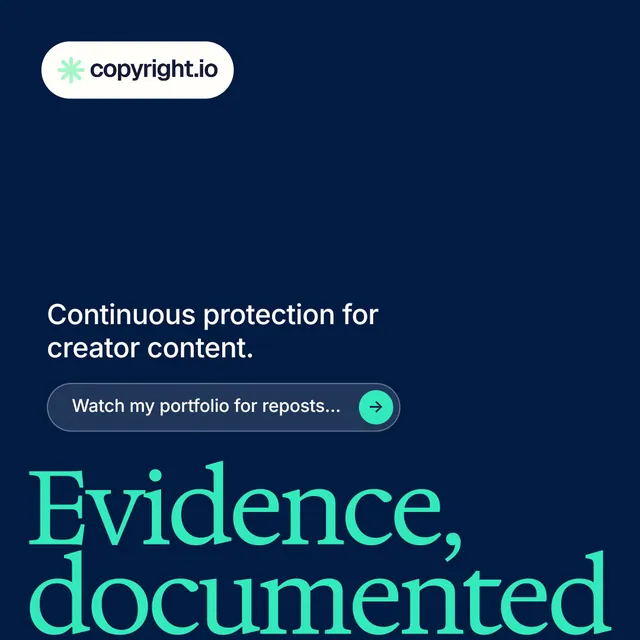 Instagram post for copyright.io: "Put an agent on it." Agentic glass style, oversized layout, dark palette in blue, teal.