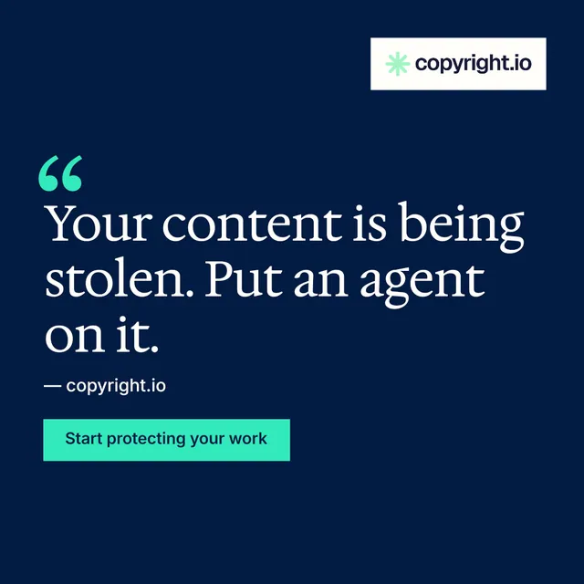 Instagram post for copyright.io: "See the plan first." Swiss style, quote layout, dark palette in blue.