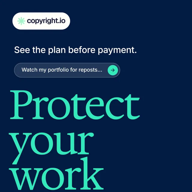 Instagram post for copyright.io: "Put an agent on it." Agentic glass style, oversized layout, dark palette in blue, teal.
