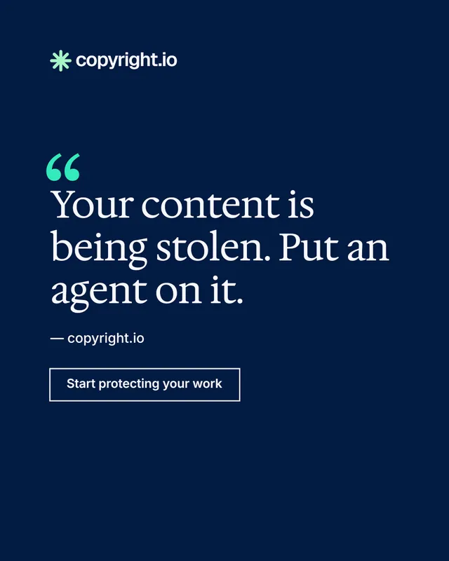 Instagram portrait post for copyright.io: "See the plan first." Editorial style, quote layout, dark palette in blue.