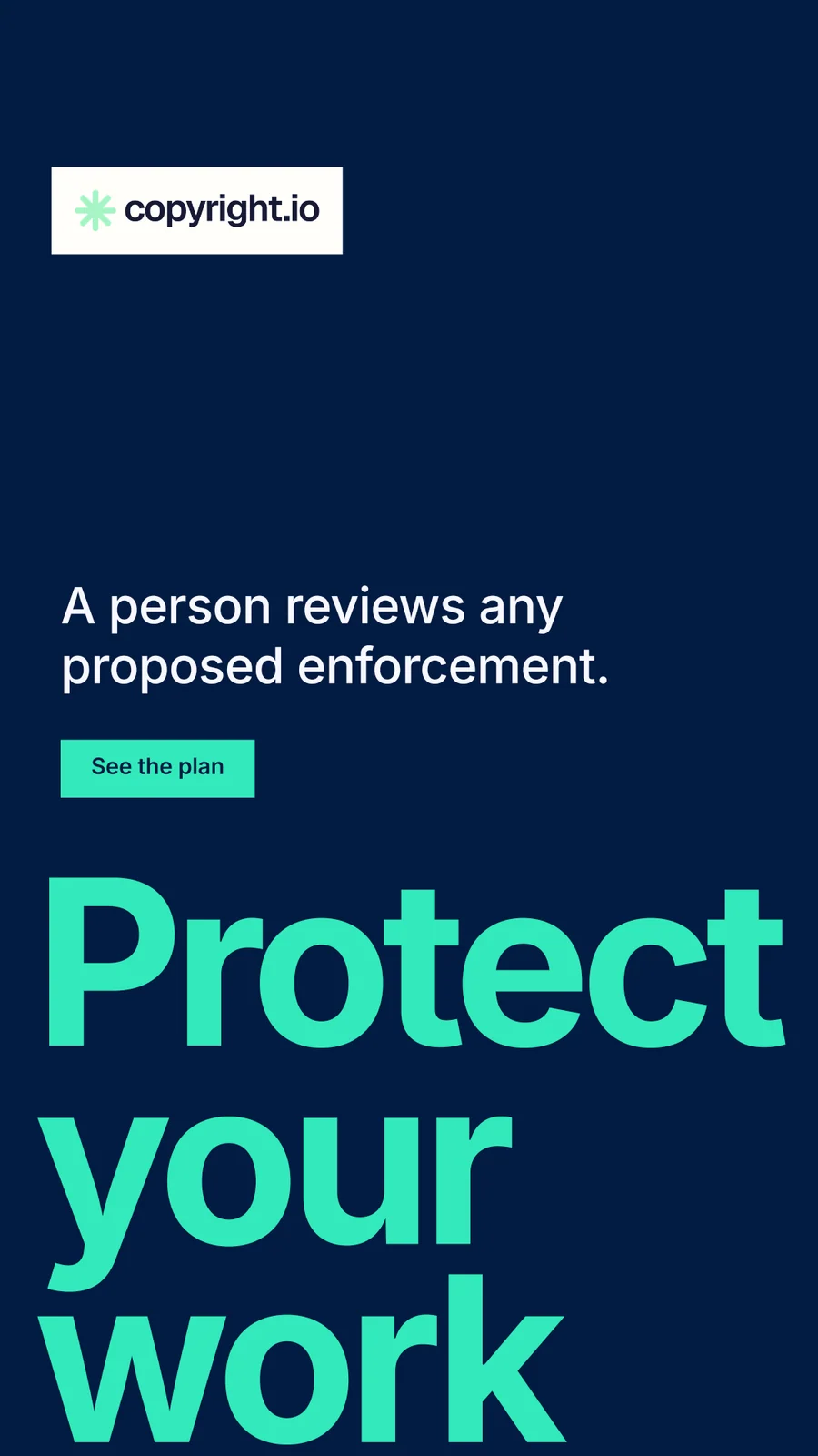 Instagram story for copyright.io: "Your content is being stolen." Swiss style, oversized layout, dark palette in blue, teal.