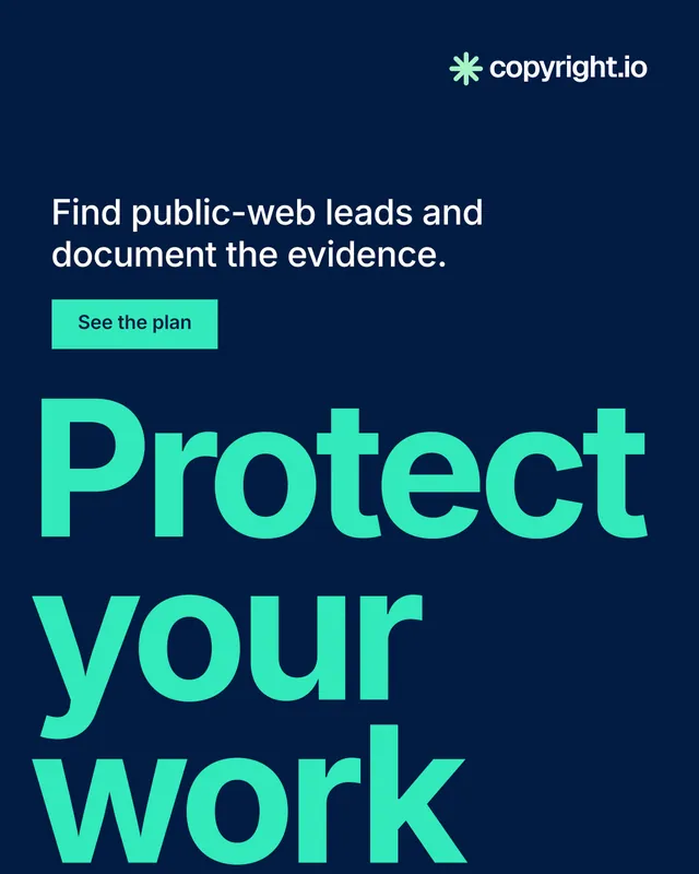 Instagram portrait post for copyright.io: "Put an agent on it." Swiss style, oversized layout, dark palette in blue, teal.