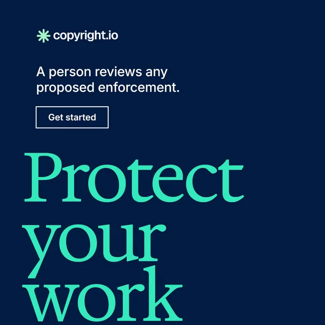 Instagram post for copyright.io: "See the plan first." Editorial style, oversized layout, dark palette in blue, teal.