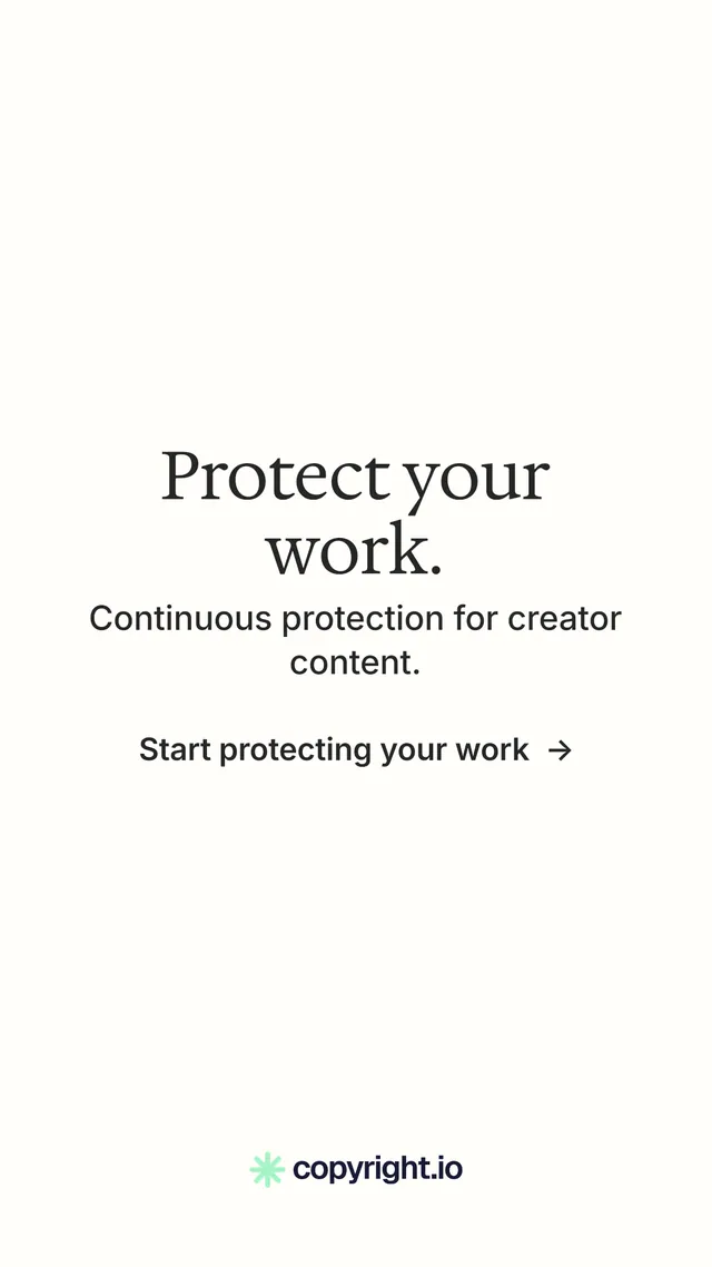 Instagram story for copyright.io: "Protect your work." Minimal luxury style, skeleton layout, light palette in white.