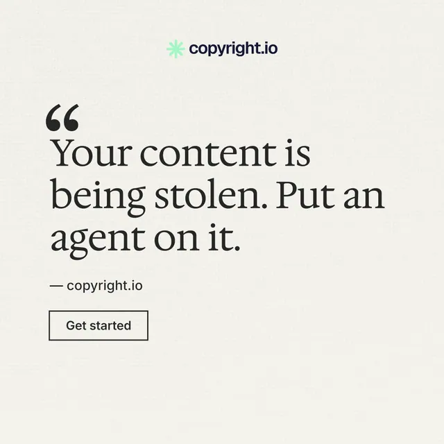 Instagram post for copyright.io: "Put an agent on it." Editorial style, quote layout, light palette in white, grey.