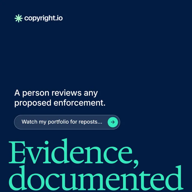 Instagram post for copyright.io: "Reposts don't remove themselves." Agentic glass style, oversized layout, dark palette in blue, teal.