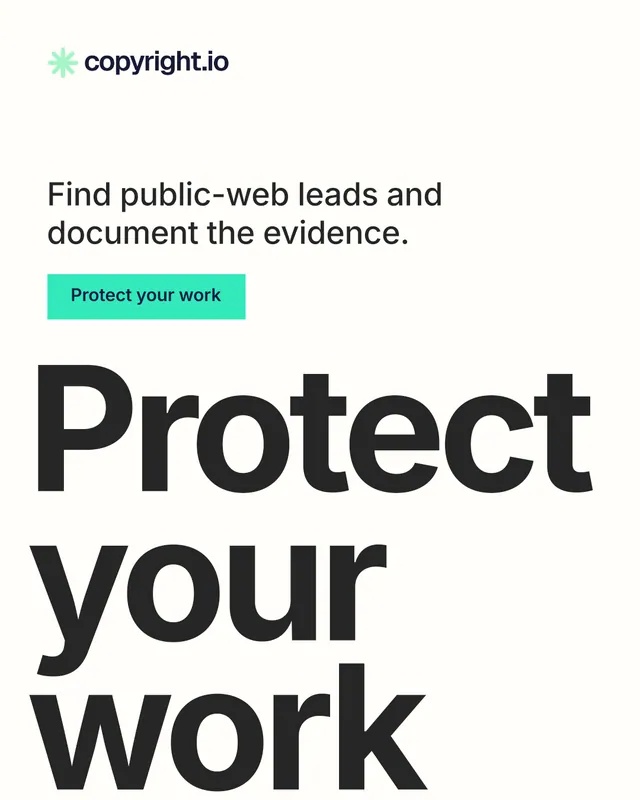 Instagram portrait post for copyright.io: "Your content is being stolen." Swiss style, oversized layout, light palette in white, grey.