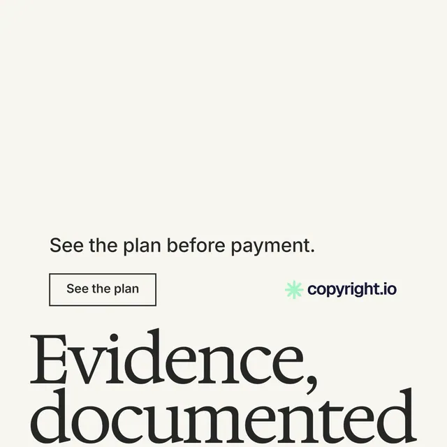 Instagram post for copyright.io: "Reposts don't remove themselves." Editorial style, oversized layout, light palette in white, grey.