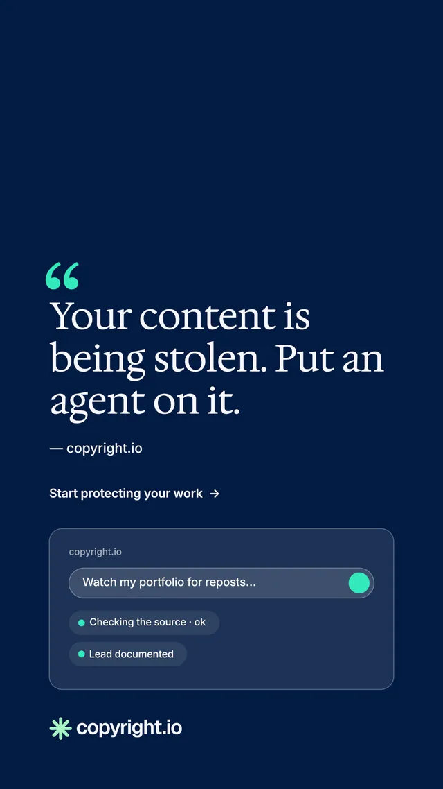 Instagram story for copyright.io: "See the plan first." Minimal luxury style, quote layout, dark palette in blue.
