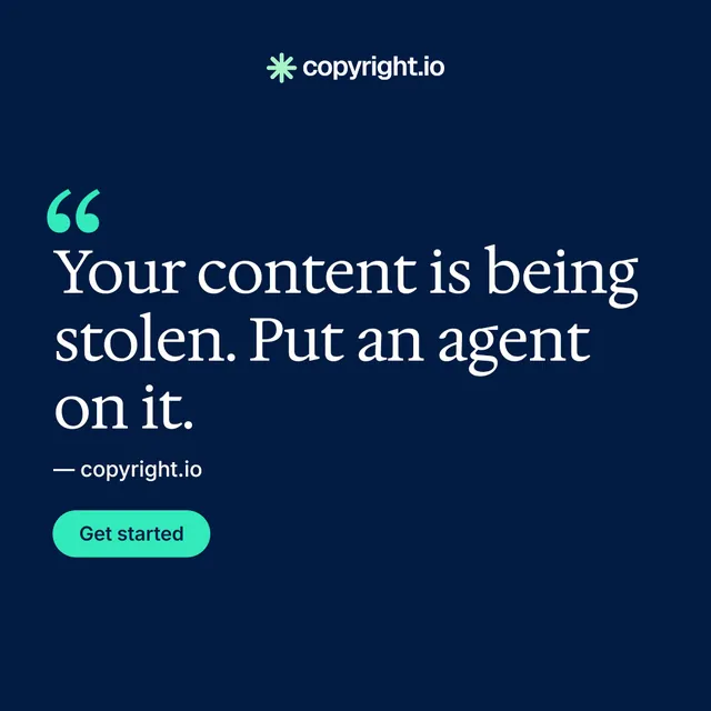 Instagram post for copyright.io: "See the plan first." Y2K style, quote layout, dark palette in blue.
