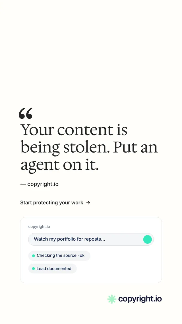 Instagram story for copyright.io: "Reposts don't remove themselves." Minimal luxury style, quote layout, light palette in white.