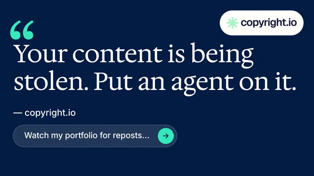 Landscape graphic for copyright.io: "See the plan first." Agentic glass style, quote layout, dark palette in blue.