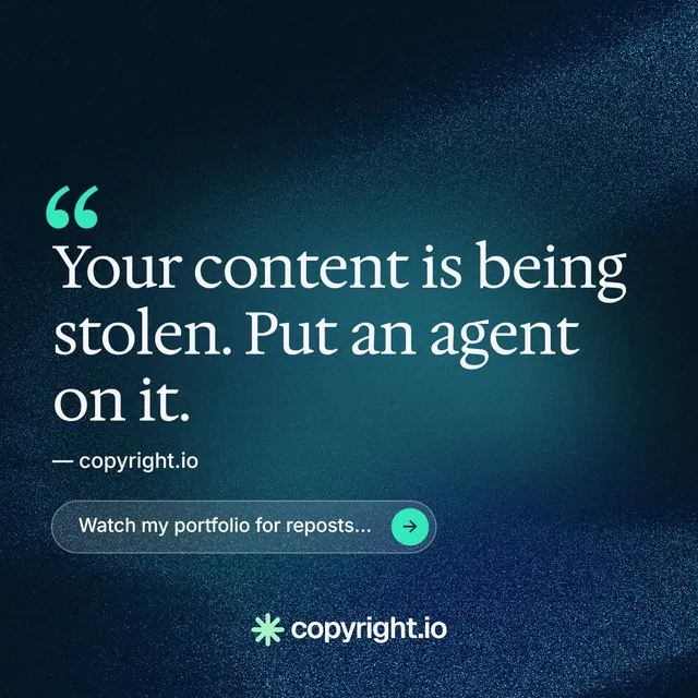 Instagram post for copyright.io: "See the plan first." Agentic glass style, quote layout, dark palette in black, blue, teal.