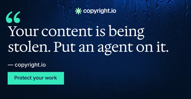 Social ad for copyright.io: "See the plan first." Swiss style, quote layout, dark palette in blue, black.