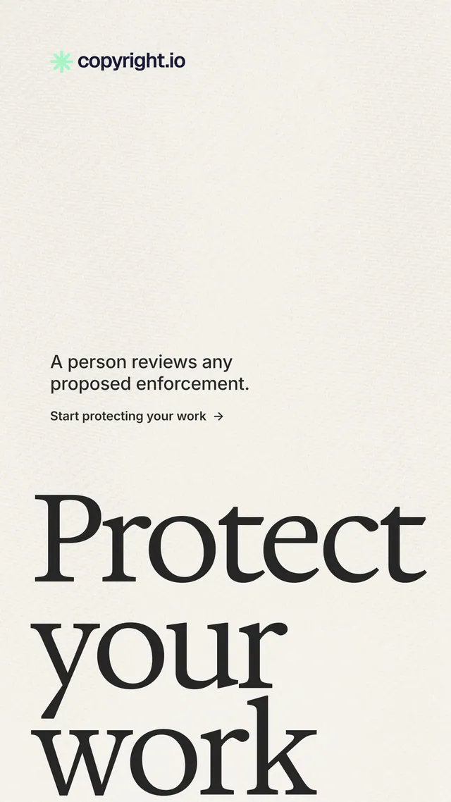 Instagram story for copyright.io: "Put an agent on it." Minimal luxury style, oversized layout, light palette in white, grey.