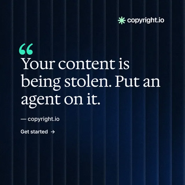 Instagram post for copyright.io: "Evidence, documented." Minimal luxury style, quote layout, dark palette in black, blue.