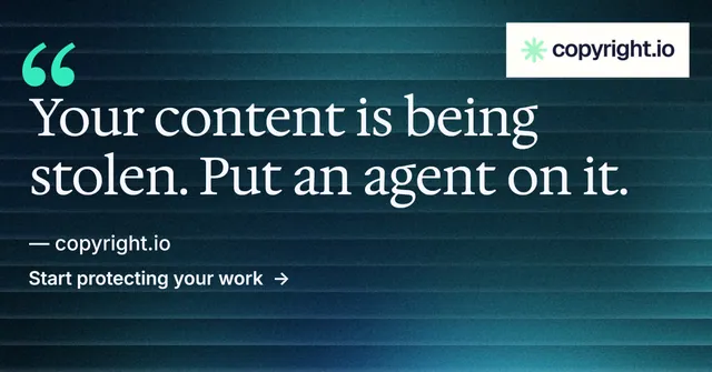 Social ad for copyright.io: "See the plan first." Minimal luxury style, quote layout, dark palette in blue, black, teal.