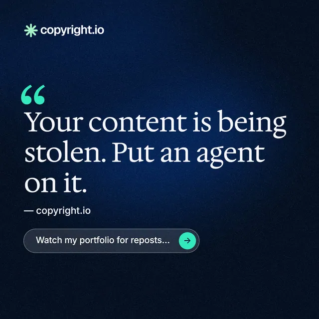 Instagram post for copyright.io: "Evidence, documented." Agentic glass style, quote layout, dark palette in blue, black.