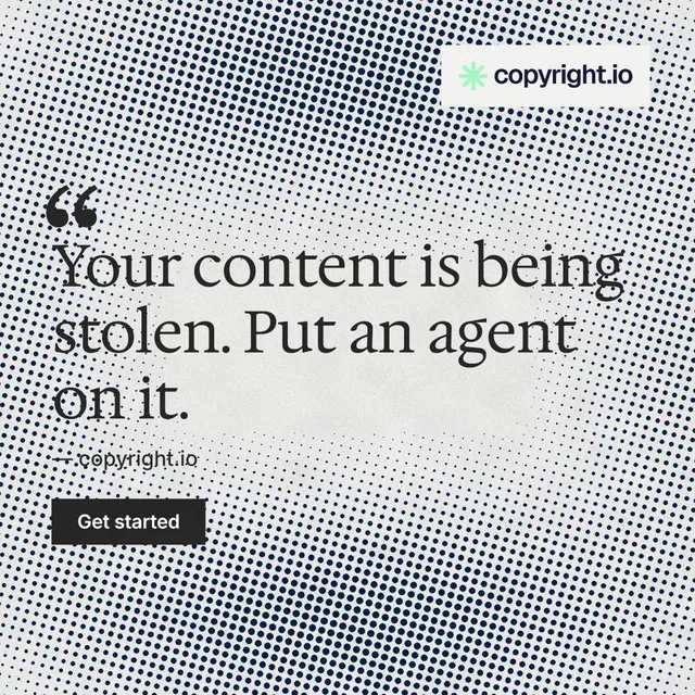 Instagram post for copyright.io: "Your content is being stolen." Swiss style, quote layout, light palette in grey, white.