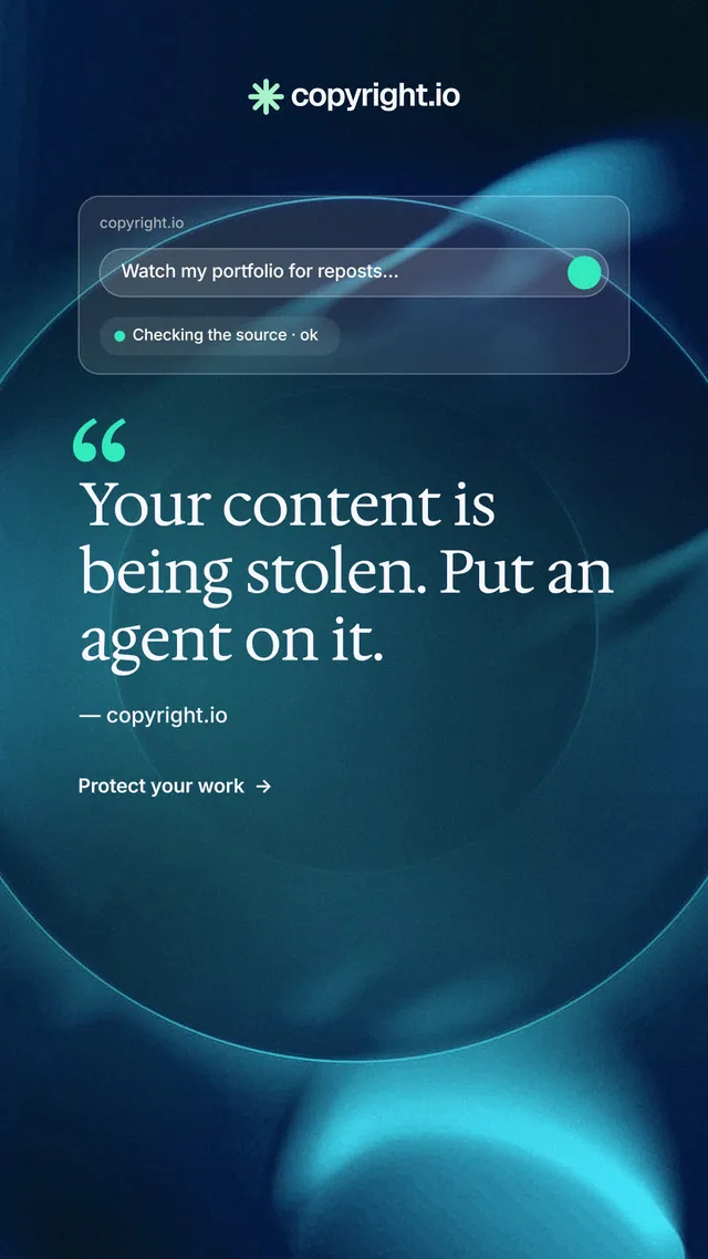 Instagram story for copyright.io: "Evidence, documented." Minimal luxury style, quote layout, dark palette in blue, black, teal.
