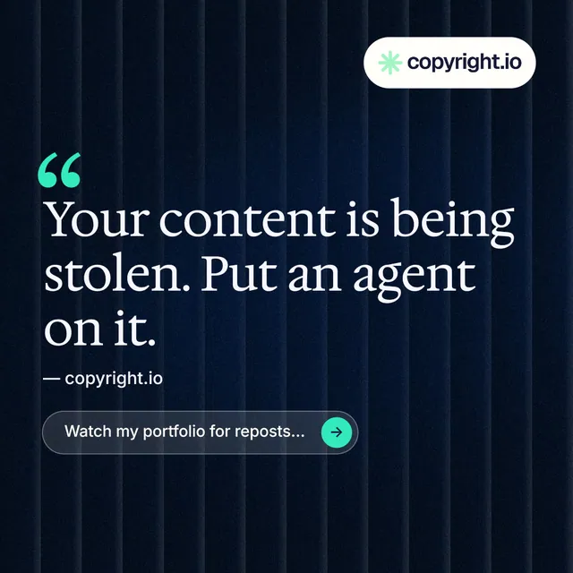 Instagram post for copyright.io: "Put an agent on it." Agentic glass style, quote layout, dark palette in black, blue, grey.