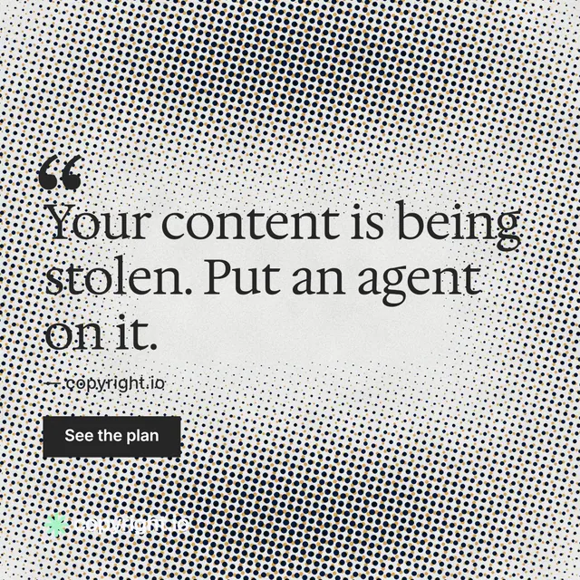 Instagram post for copyright.io: "Continuous protection for creators." Swiss style, quote layout, light palette in grey, white.