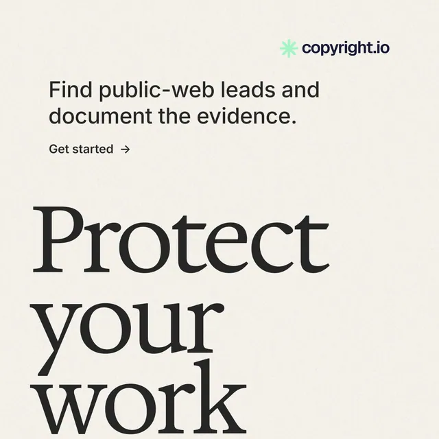 Instagram post for copyright.io: "See the plan first." Minimal luxury style, oversized layout, light palette in white, grey.