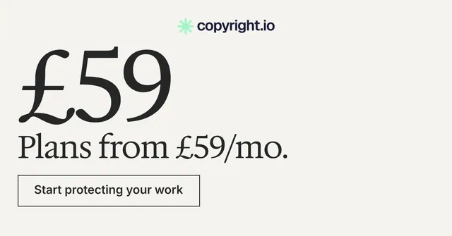 Social ad for copyright.io: "Your content is being stolen." Editorial style, stat layout, light palette in white, grey.