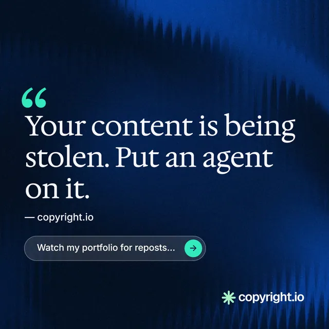 Instagram post for copyright.io: "See the plan first." Agentic glass style, quote layout, dark palette in blue, black.