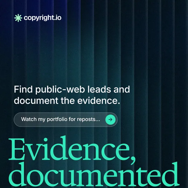 Instagram post for copyright.io: "Your content is being stolen." Agentic glass style, oversized layout, dark palette in blue, black, teal.