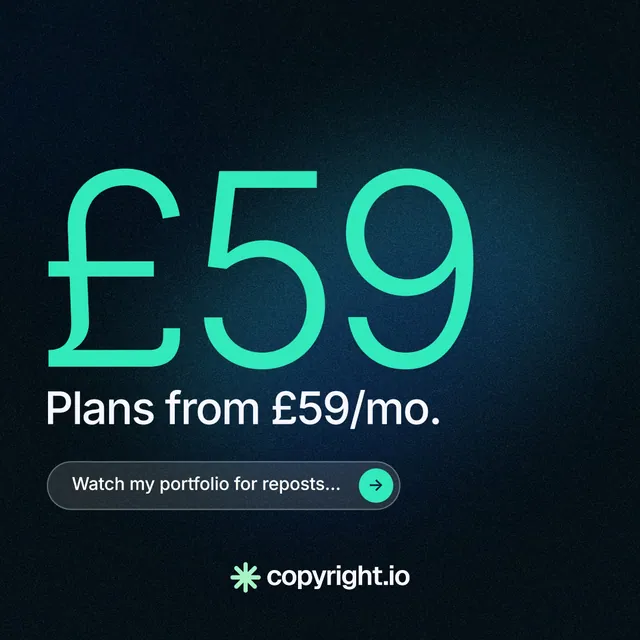 Instagram post for copyright.io: "Put an agent on it." Agentic glass style, stat layout, dark palette in black, teal.