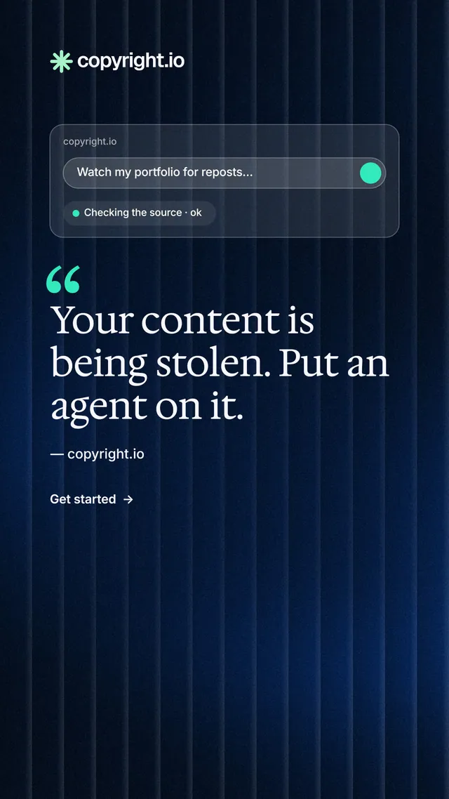 Instagram story for copyright.io: "See the plan first." Minimal luxury style, quote layout, dark palette in black, blue.