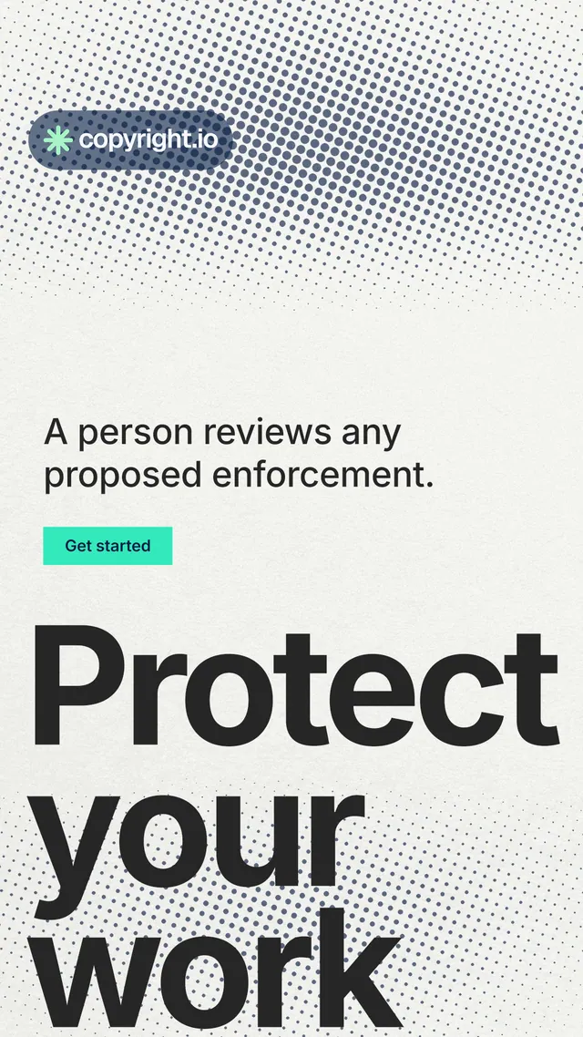 Instagram story for copyright.io: "Put an agent on it." Swiss style, oversized layout, light palette in white, grey.