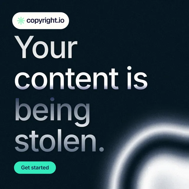 Instagram post for copyright.io: "Your content is being stolen." Y2K style, poster layout, dark palette in black, grey.