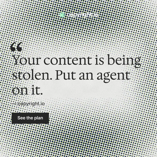Instagram post for copyright.io: "Protect your work." Swiss style, quote layout, light palette in grey, white.