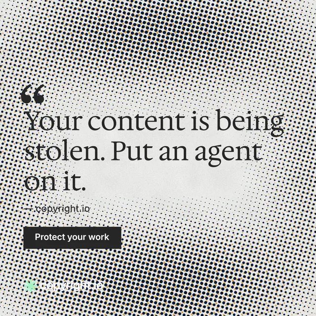 Instagram post for copyright.io: "Reposts don't remove themselves." Swiss style, quote layout, light palette in grey, white.
