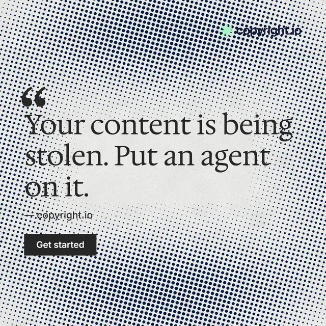 Instagram post for copyright.io: "Find your reposted work." Swiss style, quote layout, light palette in grey, white.