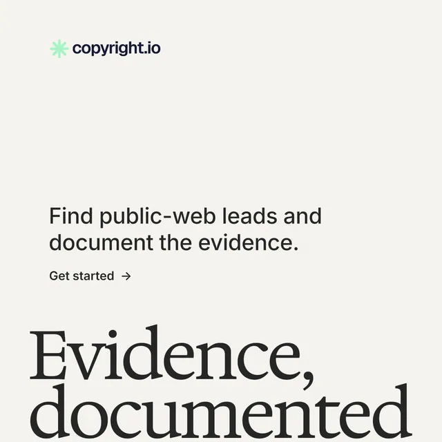 Instagram post for copyright.io: "Continuous protection for creators." Minimal luxury style, oversized layout, light palette in white, grey.