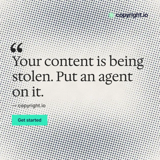 Instagram post for copyright.io: "See the plan first." Swiss style, quote layout, light palette in white, grey, orange.