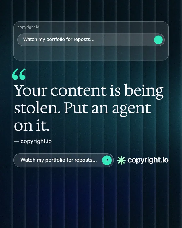 Instagram portrait post for copyright.io: "See the plan first." Agentic glass style, quote layout, dark palette in black, blue, grey.
