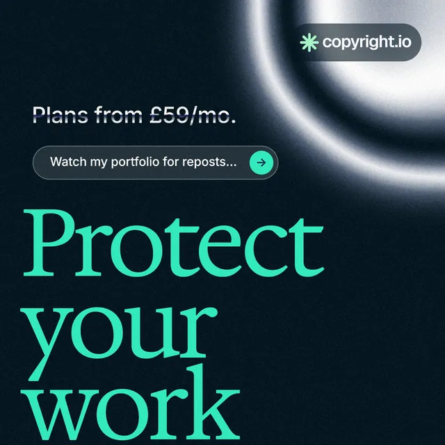 Instagram post for copyright.io: "Your content is being stolen." Agentic glass style, oversized layout, dark palette in black, teal.