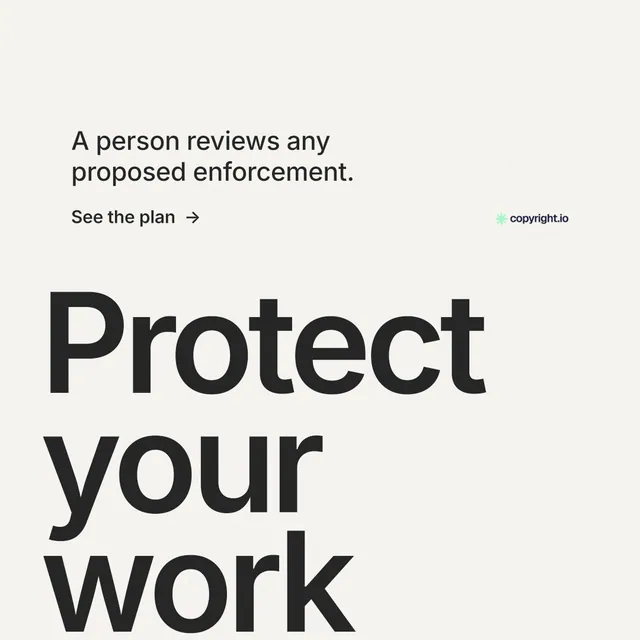 Instagram post for copyright.io: "Put an agent on it." Minimal luxury style, oversized layout, light palette in white, grey.